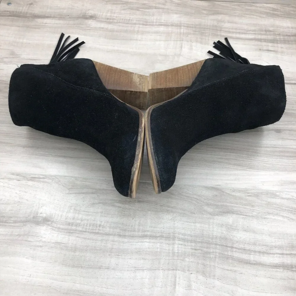 Steve Madden Ankle Boots Womens 8 Black Suede Leather Fringe Zip Booties
